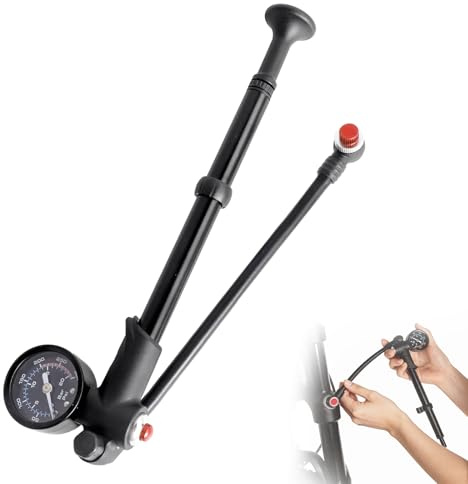 Pompa ammortizzante per bicicletta ad alta pressione (max 300 PSI), pompa portatile 3 in 1, con manometro, pulsante di sfiato, cilindro in alluminio e tubo a 360°, per MTB, bici da corsa e forcella