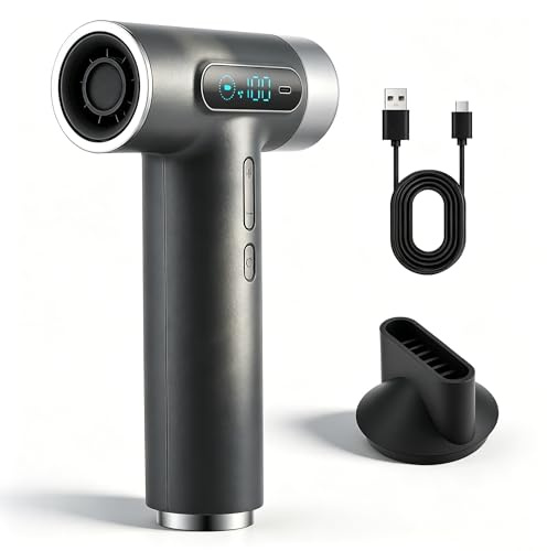 Akku Föhn Kabellos mit 27000mAh & 100 Stufen, Wiederaufladbarer Haartrockner mit 10W U/min Motor, Tragbarer Fön für Reise Camping Zuhause – 18W USB-C Schnellladung