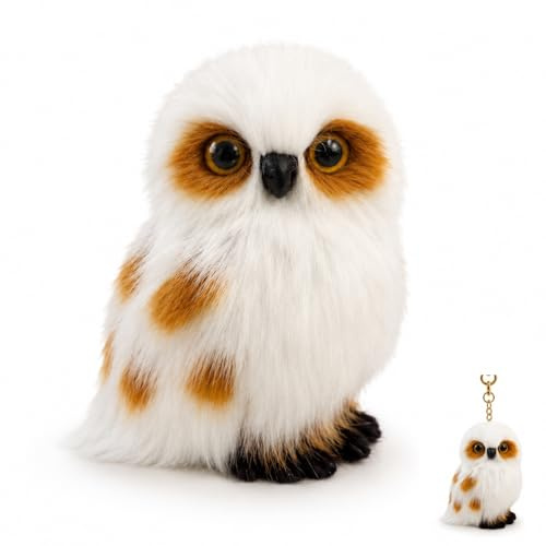 Eule Kuscheltiere, Eulen Figur Geburtstag Deko Plüschtier, Weiches Eule Kissen Stofftier, Niedlich Schneeeule Plüschtier für Wohnzimmer Deko, Glücksbringer Eulen Geschenke für Freunde Familie, 8x6x6cm