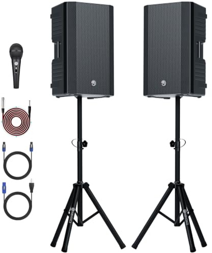 NBVOICE Dual 12 Inch Active Passive PA Speaker System, Portable Bluetooth DJ Party Speaker with Wired Microphone