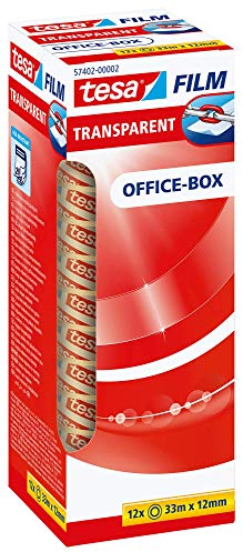 tesa tesafilm transparent - Transparentes Klebeband mit starker Haftung - alterungsbeständig und reißfest - 33 m x 12 mm - 12er Pack