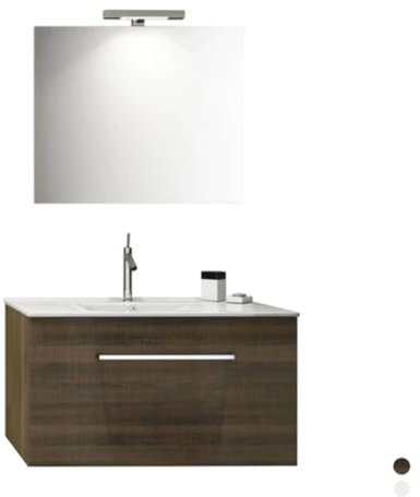 Mueble de baño suspendido Kio con lavabo y espejo, 90 cm, blanco brillante