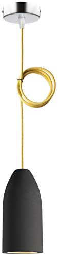 Buchenbusch urban design Betonlampe dark edition 7,5 x 16 cm, Deckenlampe einflammig, LED Pendelleuchte mit Textilkabel Gelb, Hängelampe Esstisch Küche Wohnzimmer, Baldachin chrom