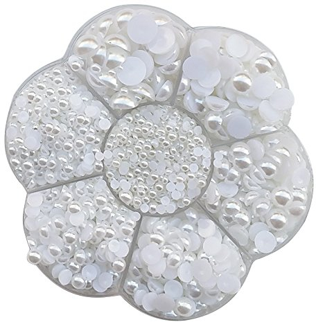 Chenkou Craft Halbrunde Perlen, flache Rückseite, lose Perlen, flower white