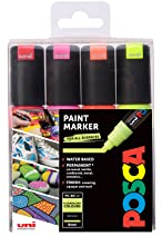 POSCA 153544859 PC-8K „Fluorescent Paint in a Pen“-Set, 8 mm breite Keilspitze aus Acryl, wasserbasierte Filzstifte, 4 Farben