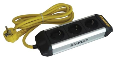 Stanley Bloc multiprise, 3 Prises schuko (Type F), 2 m, 3G1.5, Usage intérieur, Noir/Jaune/Argent