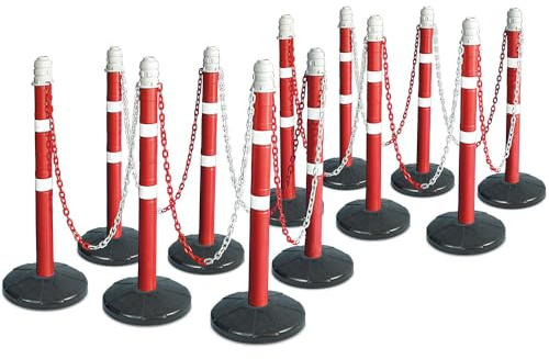 BRB Ketten- / Warnständer Komplett-Set mit 12 Kettenständern, 22 m Kette, Rohr Ø 70 mm, Höhe 1000 mm, Standfuß aus Vollgummi