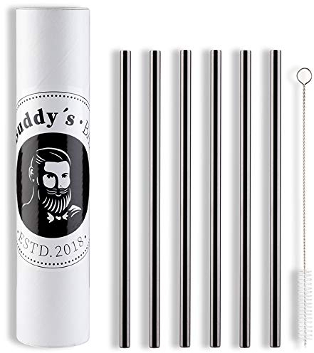 Buddy´s Bar - Pailles réutilisables en Acier Inoxydable, 6 pailles métalliques en Set + Brosse de Nettoyage, Dimensions 21,5 cm x 8 mm, écologique, Durable et sans Plastique, Aspect Bronze