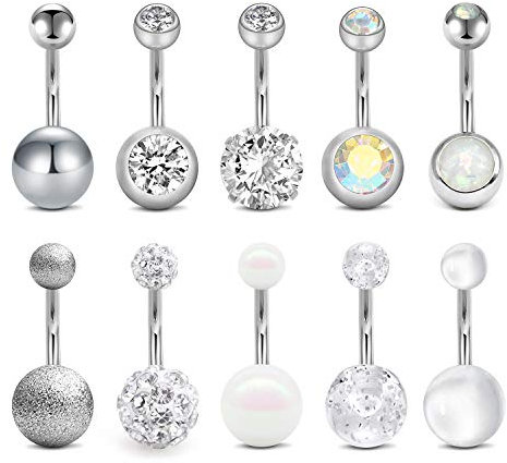 Funseedrr 10stk Bauchnabelpiercing Set 8mm 10mm Silber Edelstahl 14G Piercing Bauchnabel Bauchpiercing