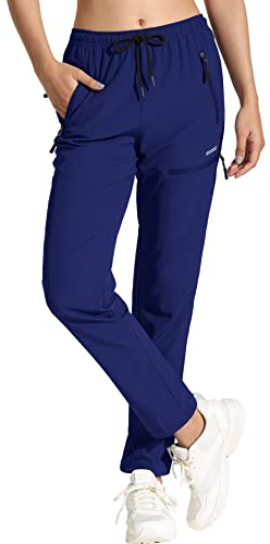 MOCOLY Pantalon Randonnée Femme Léger à Séchage Rapide Imperméable en Plein Air Pantalons Montagne Cargo Extensible pour Sport Travail Chasse avec Poche Zippée UPF 50 Marine M