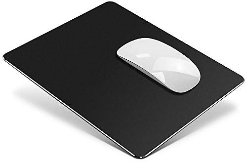 Tapis de Souris en Aluminium en Métal, Tapis de Souris Rigide Ultra Mince Anti-dérapant étanche PU Cuir et Alliage d'aluminium Surface pour Le contrôle Rapide et précis, 24x20cm,Noir