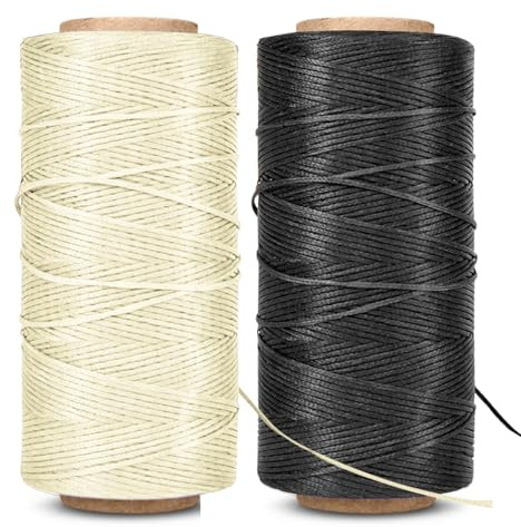 Flexzion Gewachstes Faden, Wachsschnur, beschichtete Schnur, strapazierfähiges Polyester, 1 mm, 150D für Armbänder, Lederhandwerk, Nähen, Buchbindung, DIY Handwerk (schwarz + beige)