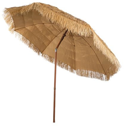 Parapluie Tiki rond en chaume de 2,4 m avec inclinaison et sac de transport inclus
