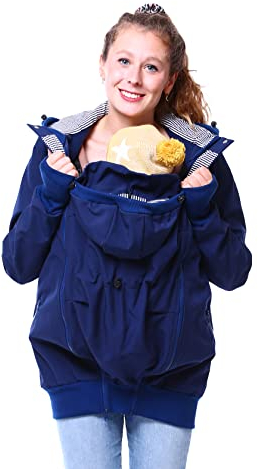 Viva la Mama - Jacke mit Einsatz zum Babytragen Softshelljacke Umstandsjacke - JACKY- Marine blau - XS