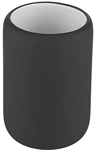 URBNLIVING 3pcs Ceramic Matt Colour Matching Bathroom Dispenser Tumbler Toilet Brush Set (Black, Toothbrush Tumbler)