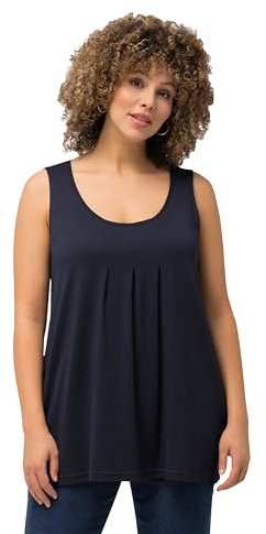 Ulla Popken, Femmes Grandes Tailles Top Plissé A-Line Col Rond sans Manches Modal, Bleu Marine, 56/58 FR