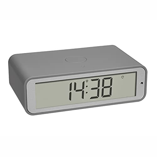 TFA Dostmann Digitaler Funk-Wecker Twist, 60.2560.15, drehbares Display, Elegantes Design, Weckalarm mit Snooze, grau