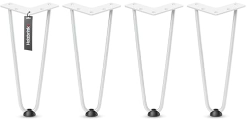 HOLZBRINK Pieds en épingle à Cheveux en Metal Blanc 43 cm (4 pièces) HLT-12A | Pieds Hairpin de Banc, Table Basse | Style Industriel, Haute stabilité, métal Robuste, Finition Durable