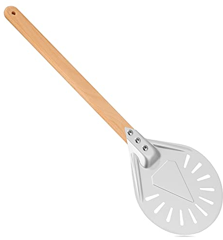 Pizza Peel 7 Inch, Perforated Paddle Total Length 60CM, Aluminum Pizza Oven Peel with Wooden Kitchen Supply for Baking Any Outdoor Or Indoor Pizza Grill Oven