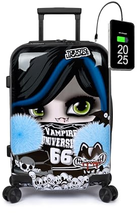 TOKYOTO Kabinentrolley Kinderkoffer Handgepäck Flugzeug für Mädchen Jungen Für Vampirfans Wednesday Cartoons Kabinenkoffer 55x35x20 cm 55x40x20 TSA-Schloss USB-Anschluss Vampire Girl