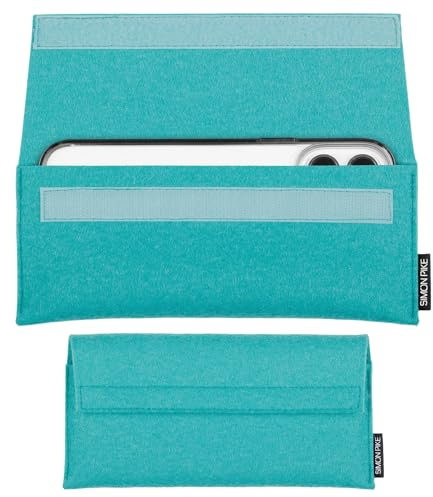 SimonPike Handyhülle passend für Apple iPhone 17 Pro |16 Pro | 15 Pro | 14 Pro | 13 Pro (Gr. G) | New York smaragd Filztasche aus Wollfilz Handy/Smartphone Tasche