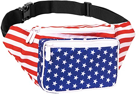 Gürteltasche – Crossbody-Hüfttasche für Damen oder Herren – freihändig, wasserdicht, große Bauchtasche zum Wandern, Laufen und Reisen, USA Amerikanische Flagge Stars and Stripes v2, One_Size