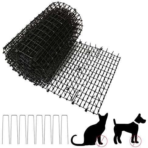 AKOLAFE Cat Scat Mat with 8 Metal Pegs Outdoor 400x30CM Anti Cat Spikes Cat Repellent Spikes Dog Fox Scat Deterrent Mats Digging Deterrent for Garden Dogs, Cats, Foxes, No Harm to Pets