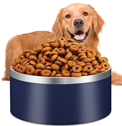 100 OZ Large Dog Bowls.Stainless Steel Dog Food Water Bowls.No Spill Feeder Dog Water Bowls.Dog Dishes for Large Dogs.Non-Slip Double Wall Metal Pet Water Dog Bowl for Big Dogs (100oz, Navy Blue)