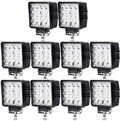Yakimz 10 Pcs 48W LED Arbeitsscheinwerfer 12V Zusatzscheinwerfer 4320LM, LED Scheinwerfer 6500K Rückfahrscheinwerfer IP67 Wasserdicht für Trecker Offroad SUV