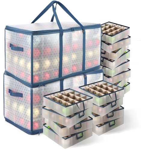 Hearth & Harbor Große Aufbewahrungsbox mit verstellbaren Trennwänden – Kunststoff-Aufbewahrungsbehälter für 128 Weihnachtsschmuck oder Dekorationen