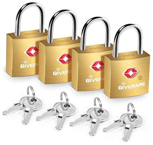Lot de 4 cadenas de voyage approuvés par la TSA avec clés, en laiton massif et cuivre, petits cadenas pour valise, sac à dos, casier de gym, boîte à bijoux, doré GIVERARE