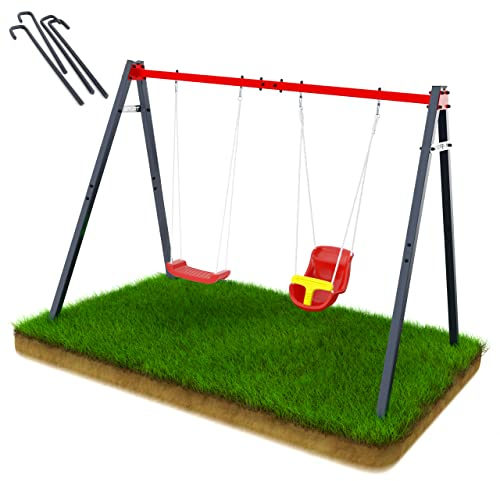 K-Sport: Columpio Doble (Metal) con Columpio DE BEBÉ y BALACíN I Estructura de Columpio cargable hasta 150 kg I Estable y Seguro I Columpio de jardín para niños I Made in EU I