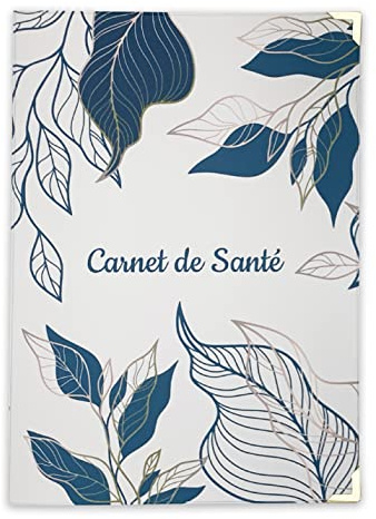 Nemau - Protège Carnet de Santé Enfant et Adulte – Housse Souple Lavable – Étui de Protection Durable pour Carnet Médical – Idée Cadeau Naissance ou Famille - Modèle Feuille Dorée et Bleu Canard