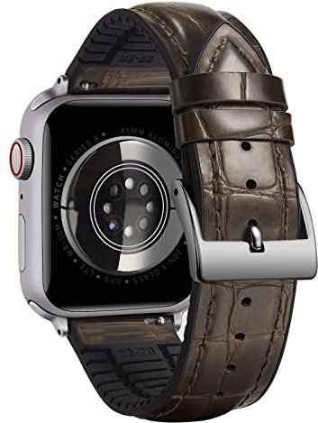 BINLUN Compatible with Apple Watch Strap 49mm 46mm 45mm 44mm 42mm Alligator Pattern Leather Band Silicone Hybrid Replacement Strap Compatible with iWatch Ultra SE SE2 Series 10/9/8/7/6/5/4/3/2/1,Brown