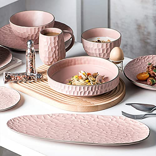 Lavendre - Service de Table Rose, 39 Pièces, Vaisselle en Céramique et Porcelaine, Style Poudré Nordique, Adapté au Lave-vaisselle et au Micro-ondes