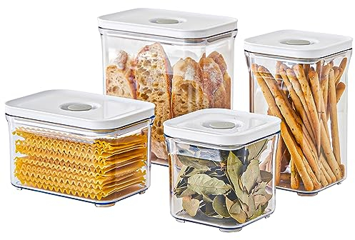 VAKUEN Hochwertige, luftdichte Frischhaltedosen, 4-teiliges Set, intelligenter Ein-Klick-Versiegelungsdeckel, keine Scharniere, patentiertes doppeltes Silikonfutter, 100% auslaufsicher, BPA-frei,