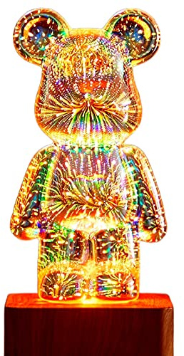 Fuochi d'artificio Orso Luce, Carino Bedside Night Light Lampada da tavolo Proiettore 7 Color Changing Nightstand Lampada da scrivania per la stanza dei bambini, camera da letto, casa, ufficio