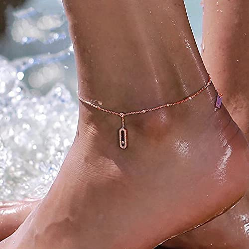 Fußkettchen-Armband Fuß, reines 925er Sterlingsilber, Bewegungsaktivität, Perlen-Fußkettchen, Bein-Armband, Fußschmuck, Damen-Luxusmarken-Schmuck (Farbe: Roségold)
