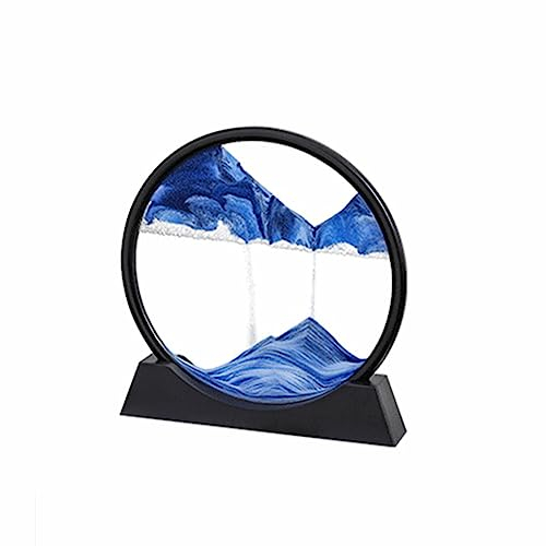 ailill Sable Mouvant d'art Sablier Rond Affichage de Mouvement 3D Mountain Sandscape Sable Qui Coule Peinture-Bleu