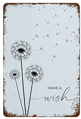 Pusteblume Make A Wish Zitat Löwenzahn Wandkunst Löwenzahn Druck Zitat Wandkunst 14 x 20,3 cm Wanddekoration Retro Kunst Blechschild Lustige Dekorationen für Zuhause Bar Pub Cafe Bauernhof Zimmer