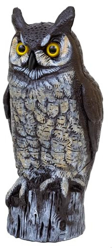 Dalen Señuelo de búho falso grande para ahuyentar aves, espantapájaros de jardín para control natural de plagas, 40,64 cm de altura, gran búho cornudo
