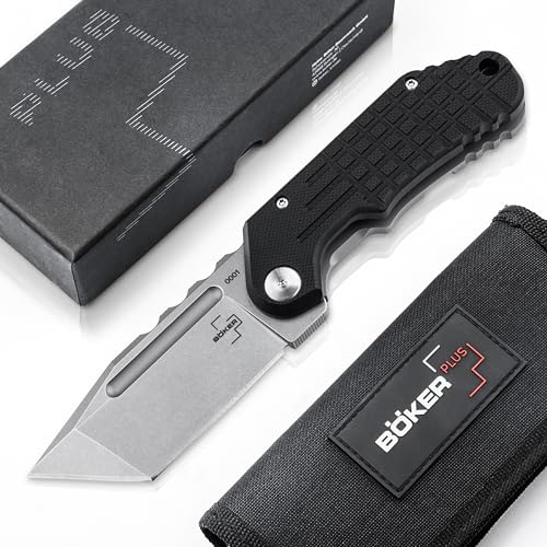 BÖKER PLUS® Dvalin Folder Tanto - taktisches Einhandmesser mit extra scharfer D2 Tanto Klinge - modernes EDC Taschenmesser mit G10 Griff schwarz - Tactical Edge Flipper Knife mit Etui & Geschenk-Box