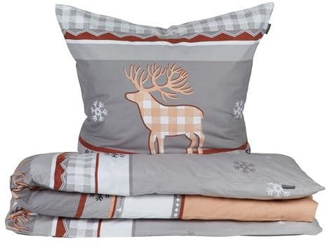 Schiesser Feinbiber Bettwäsche Set Verda aus weicher, wärmender Baumwolle, Farbe:Beige und Grau, Größe:155 cm x 220 cm