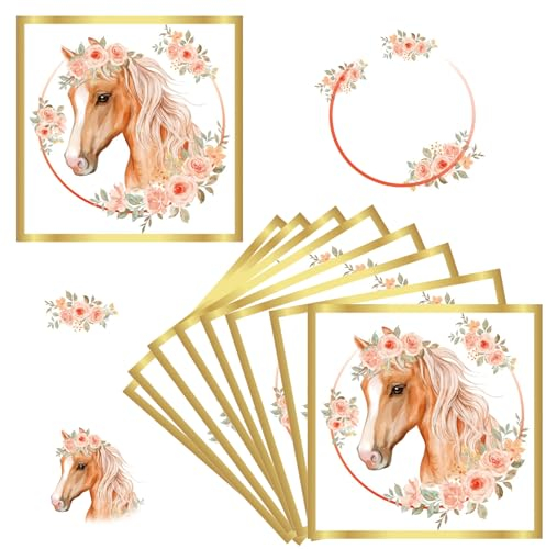 Lot de 40 serviettes de table motif cheval, 33 x 33 cm (étendues), carrées, pour anniversaire d'enfant, jetables, motif chevaux, décoration d'anniversaire d'enfant