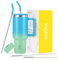 VUSIGN Trinkbecher mit Griff und Strohhalm-Deckel, Edelstahl, vakuumisoliert, Reisebecher, Wasserflasche für Wasser, Eistee, Kaffee, Smoothie, Auto, Blau-Grün gemischt
