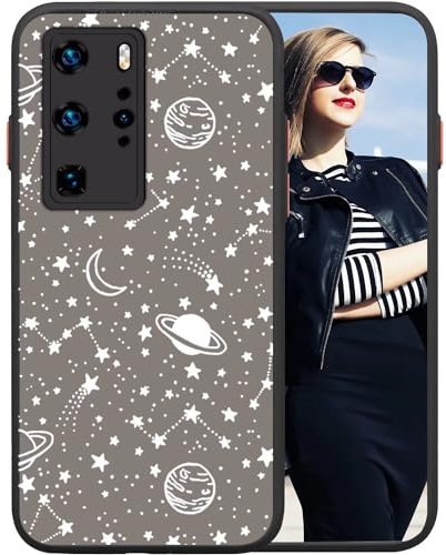POUHYE Handyhülle für Huawei P40 Pro Hülle, Weiche Silikon Stoßfeste Schutzhülle Case, Matte durchsichtige Anti-Kratzer PC Rückseite Volle Kamera Schutzabdeckung 3D Sternenhimmel Print Design