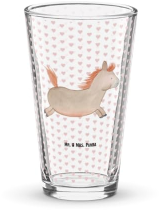 Mr. & Mrs. Panda Premium Trinkglas Pferd Springen - Geschenk, Landwirt, Pferdebesitzer, Bierglas, Pint Glas, Bauernhof, Landwirtin, Cocktail Glas,