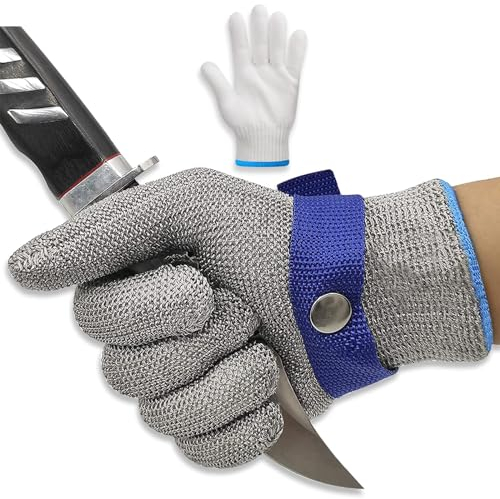 Cut Protection Kitchen Gloves,Safety Work Gloves,Strong Level 9 Protection Stainless Steel Double layer of protection Work Gloves for Kitchen Meat Cutting,Seafood Handling,Industrial Park (L)