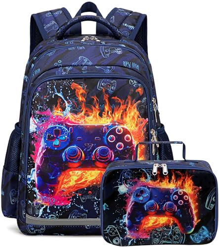 CAMTOP Backpack for Kids Boys Girls Preschool Backpacks with Lunch Box Toddle Kindergarten BookBag Set, Controller-2, 15 x 11.8 x 5.1, Backpack