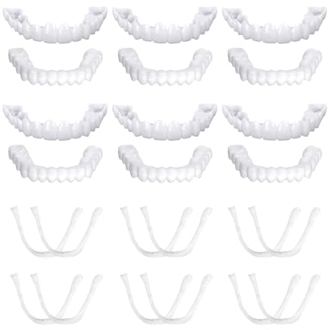 EUPSIIU 6 paires Prothèses Dentaires Prothèse Dentaire Cosmétique, Instantanées Fausses Dents,Prothèses Dentaires Provisoires pour Mâchoire supérieure et inférieure pour Hommes et Femmes (Blanc)
